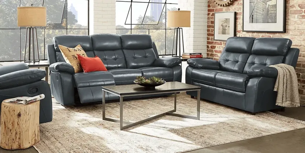 Antonin Blue Leather 2 Pc Living Room with Reclining Sofa