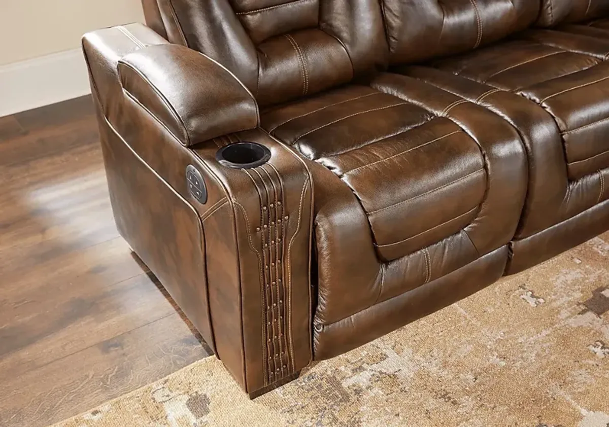 Renegade Brown Leather Dual Power Reclining Sofa