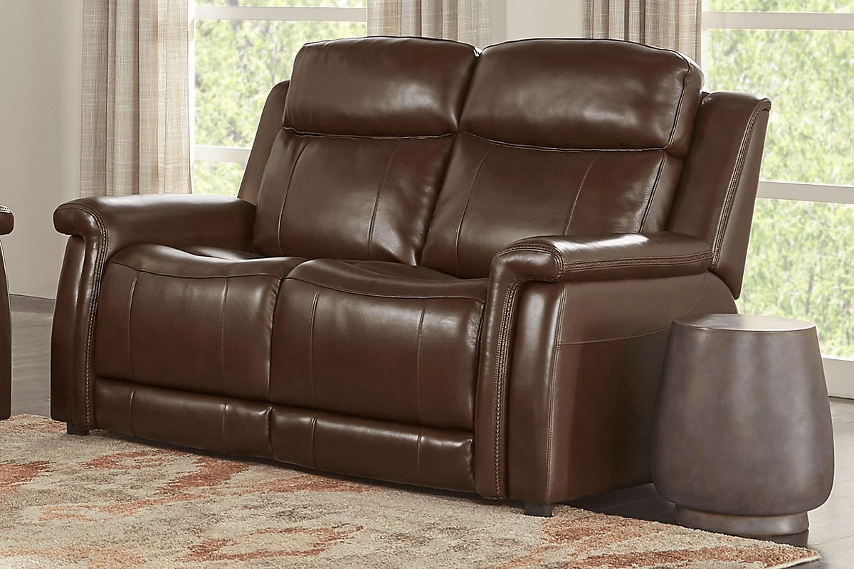 Orsini Brown Leather 7 Pc Living Room with Dual Power Reclining Sofa