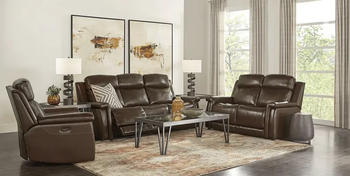 Orsini Brown Leather 7 Pc Living Room with Dual Power Reclining Sofa