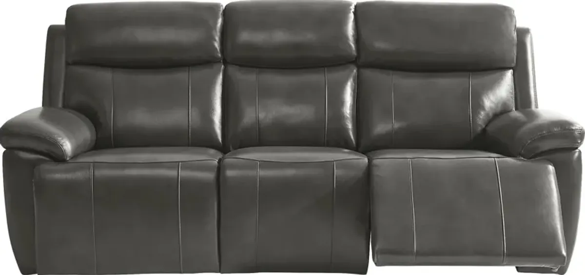 Barolo Dark Gray Leather Triple Power Reclining Sofa with Massage and Heat