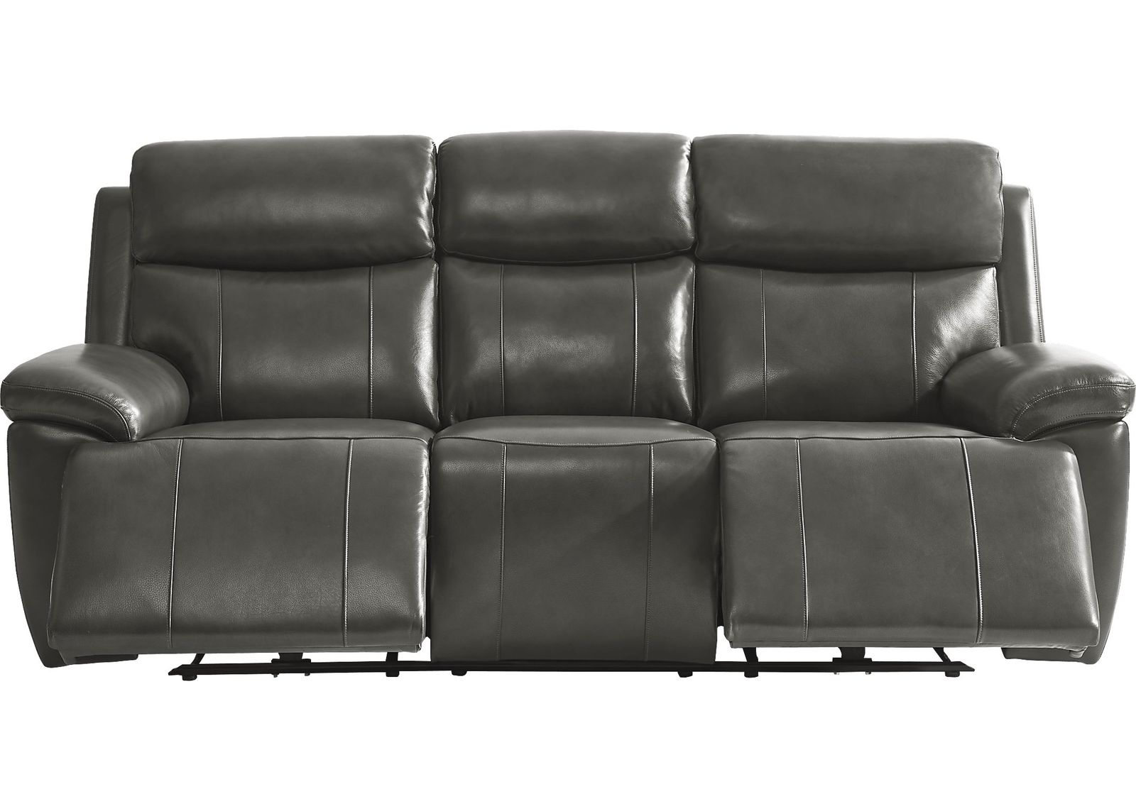 Barolo Dark Gray Leather Triple Power Reclining Sofa with Massage and Heat