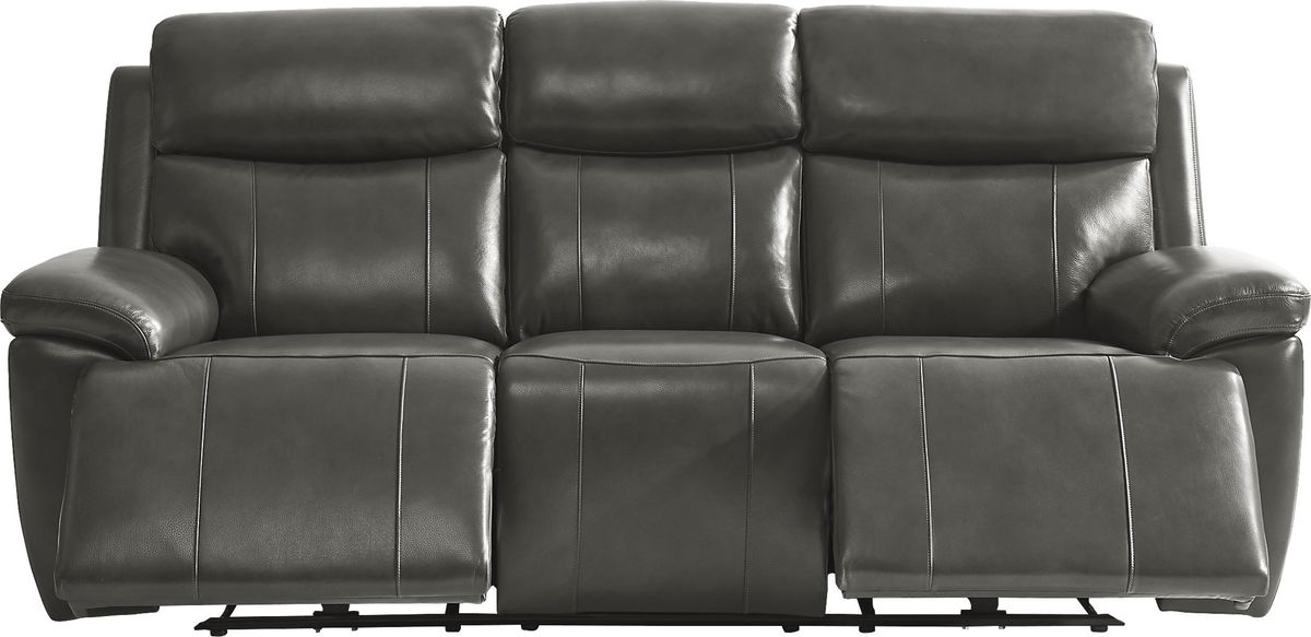 Barolo Dark Gray Leather Triple Power Reclining Sofa with Massage and Heat