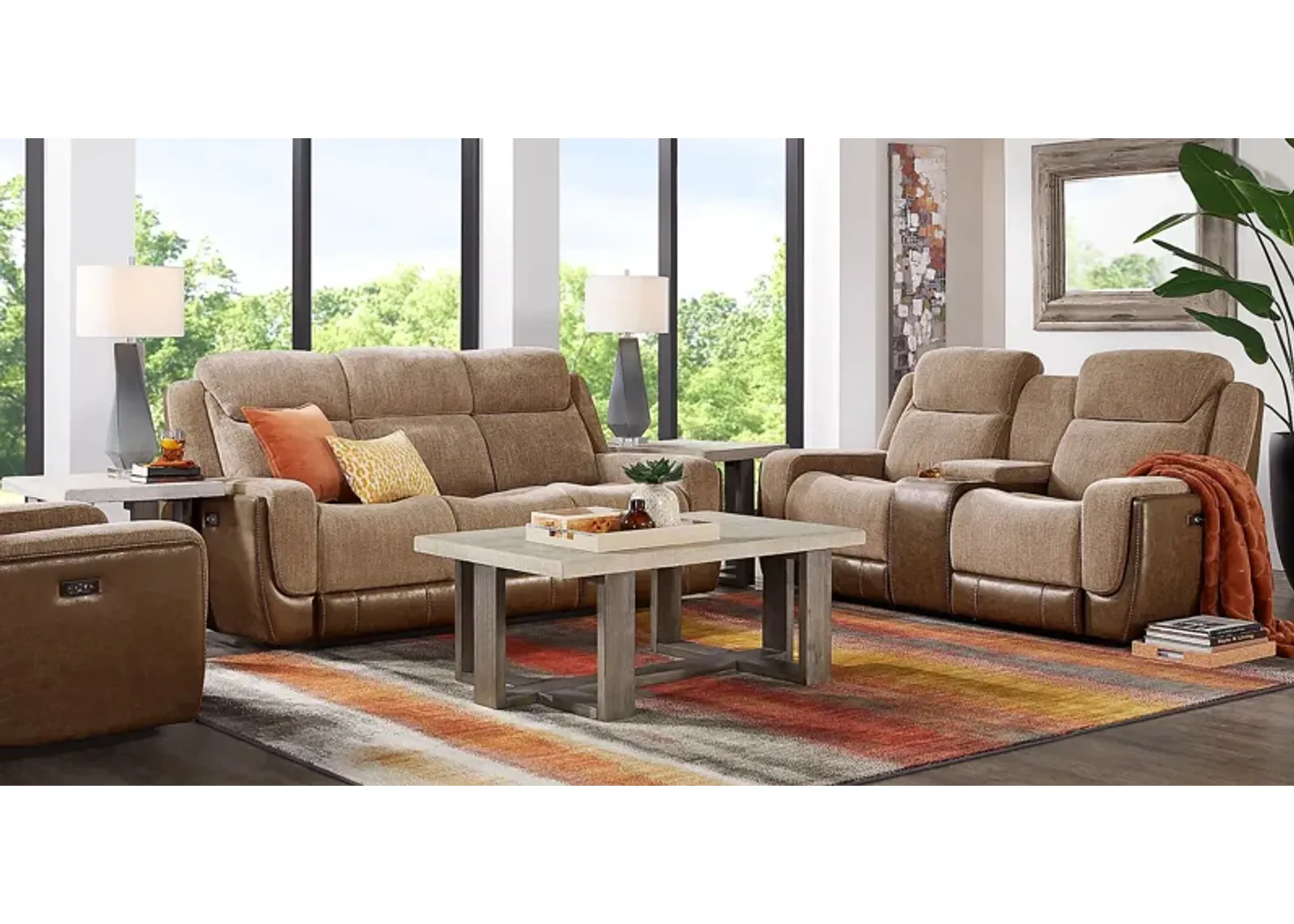 State Street Camel 5 Pc Dual Power Reclining Living Room