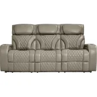 Horizon Ridge Beige Leather Triple Power Reclining Sofa with Massage and Heat