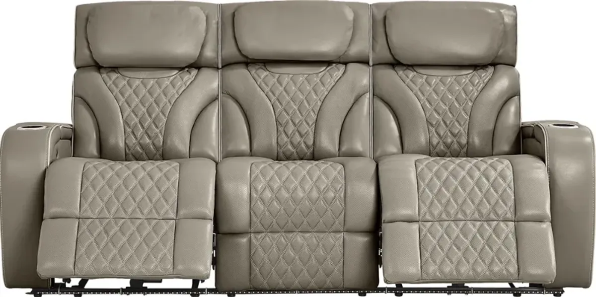 Horizon Ridge Beige Leather Triple Power Reclining Sofa with Massage and Heat