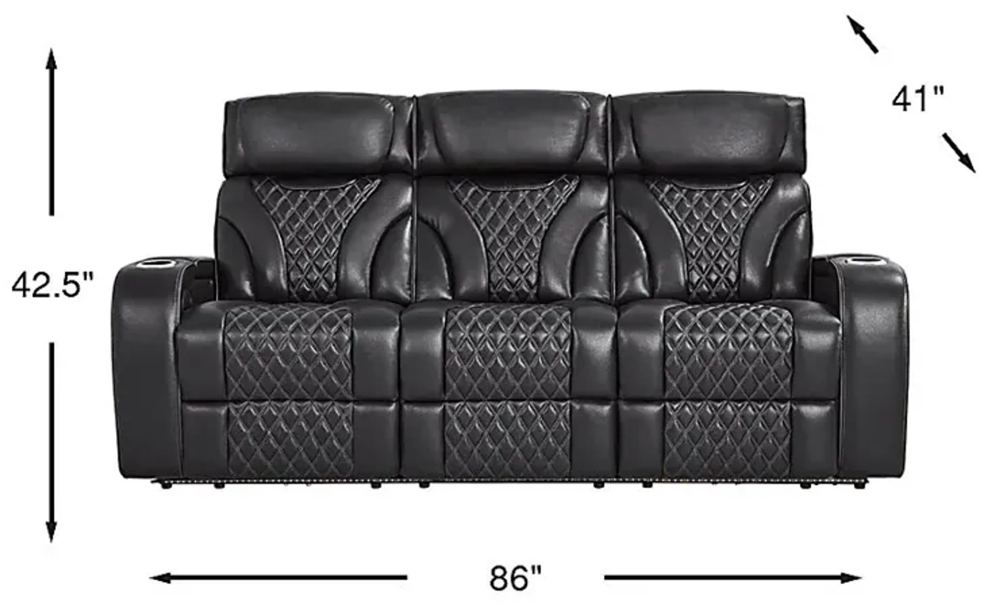 Horizon Ridge Black Leather Triple Power Reclining Sofa With