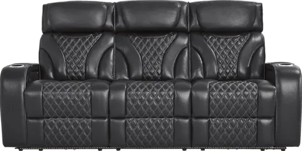 Horizon Ridge Black Leather Triple Power Reclining Sofa with Massage and Heat