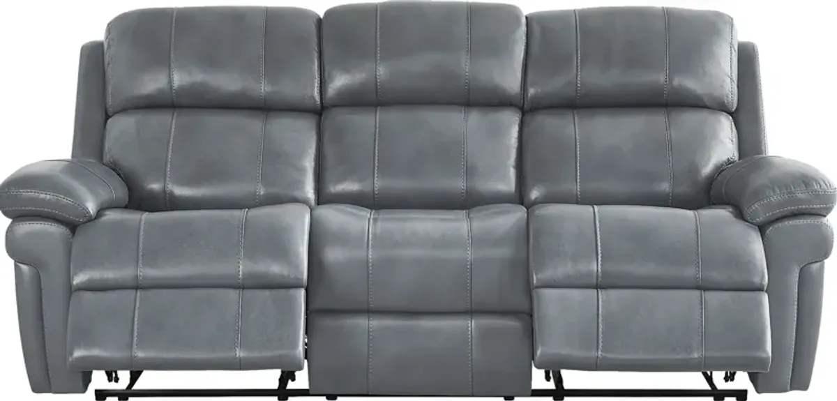 Trevino Lane Blue Leather Reclining Sofa