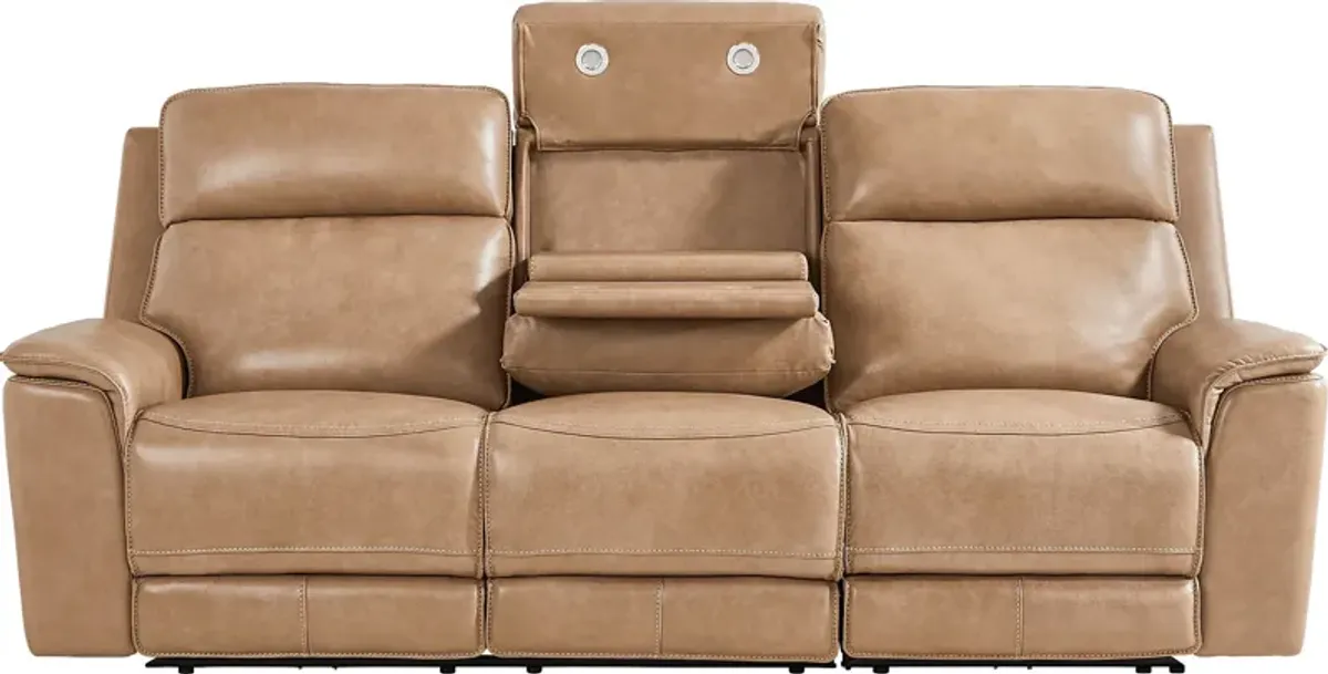 Magellan Sand Leather Dual Power Reclining Sofa