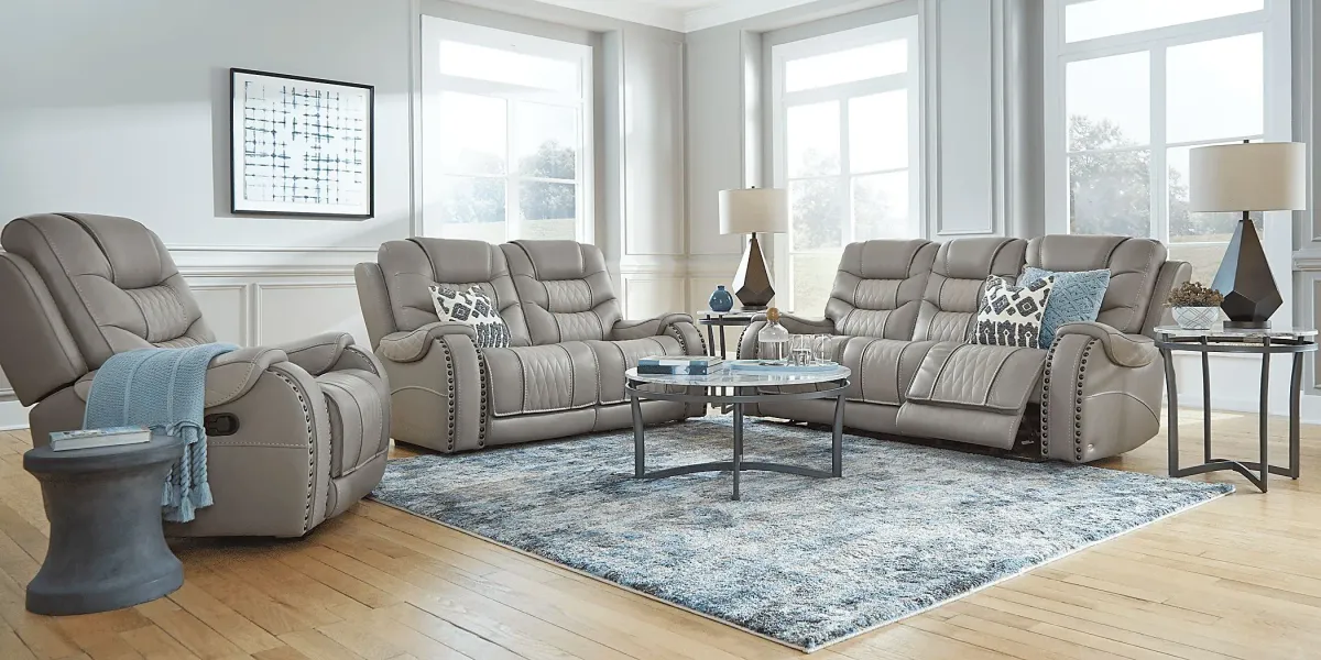 Headliner Gray Leather Reclining Sofa