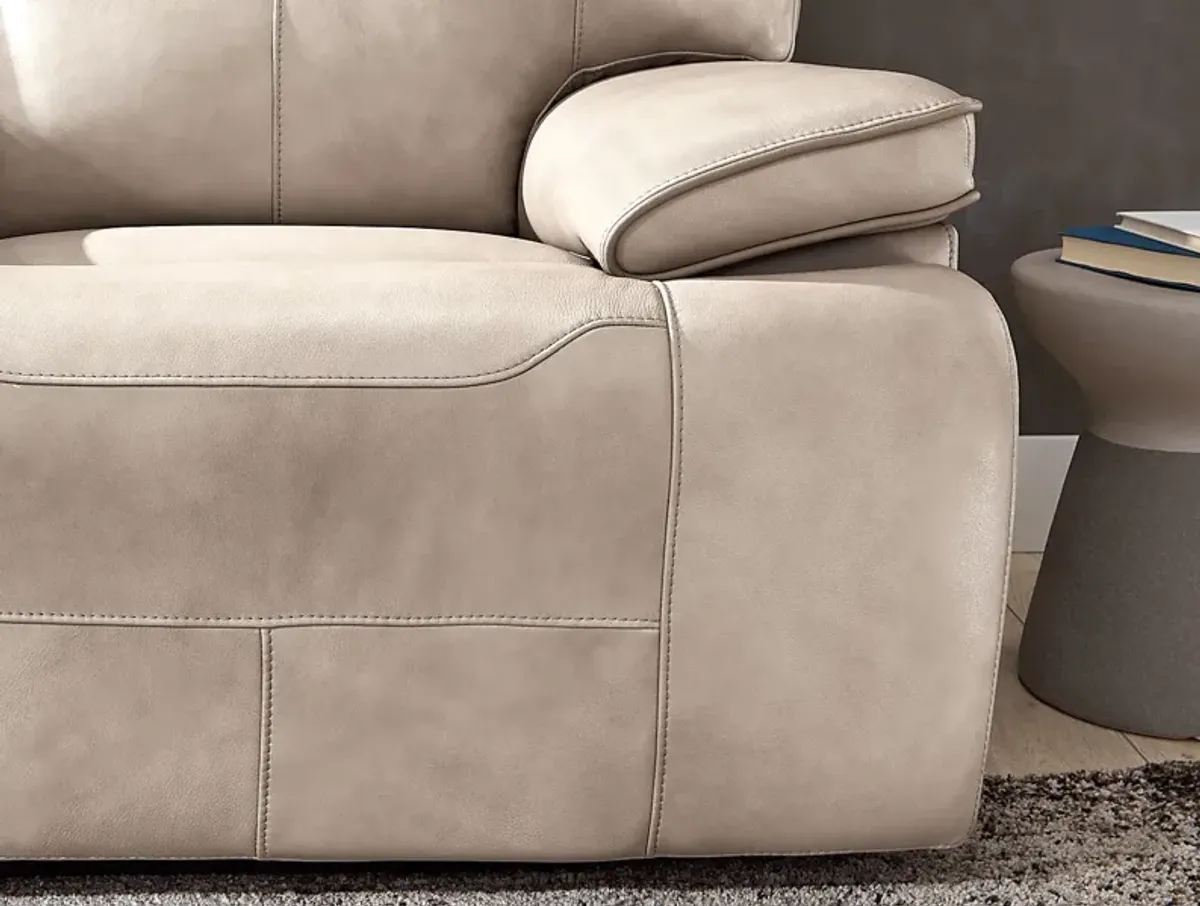 Caletta Way Beige Leather Dual Power Reclining Sofa