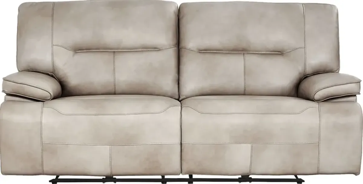 Caletta Way Beige Leather Dual Power Reclining Sofa