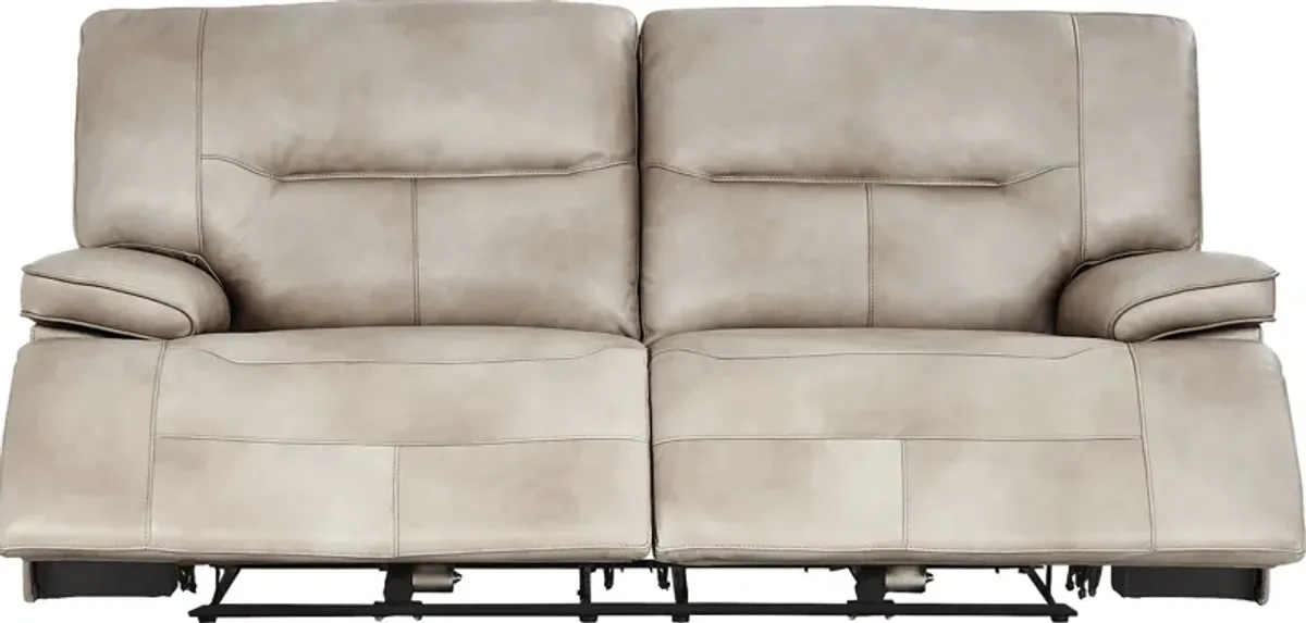 Caletta Way Beige Leather Dual Power Reclining Sofa