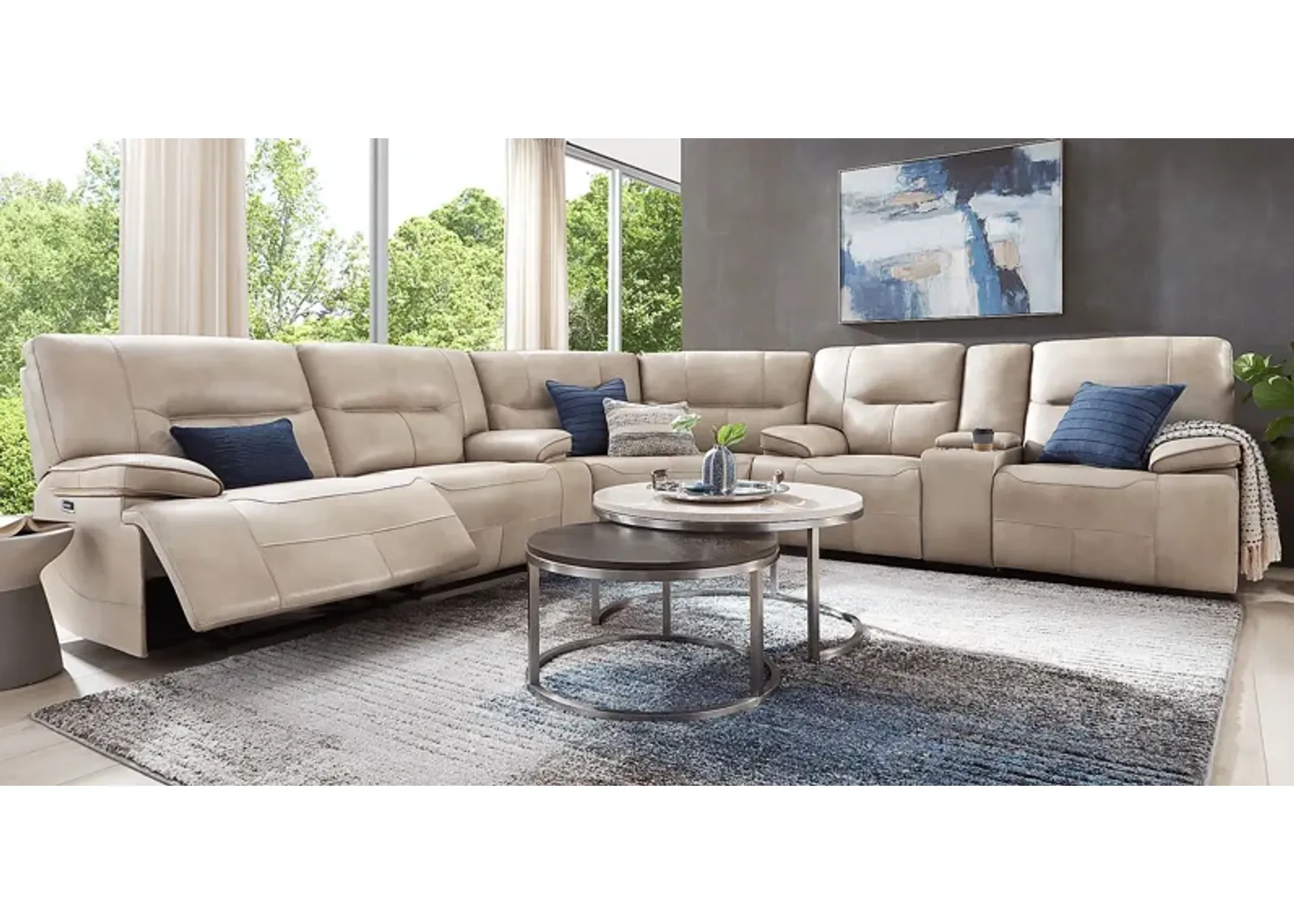 Caletta Way Beige Leather 6 Pc Dual Power Reclining Sectional Living Room