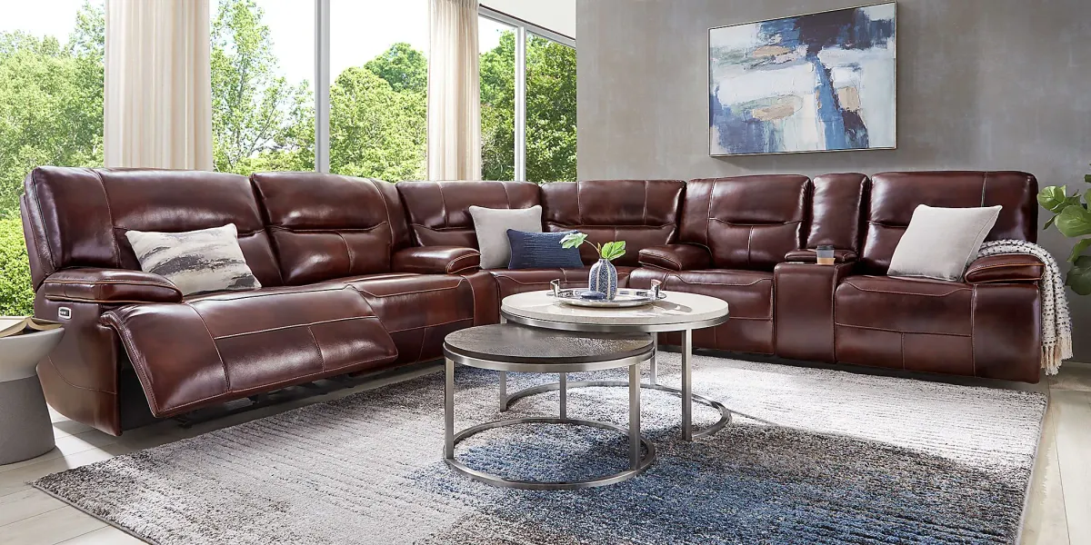 Caletta Way Merlot Leather 6 Pc Dual Power Reclining Sectional Living Room