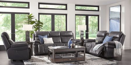 Eastmann Gray Leather Triple Power Reclining Sofa with Air Massage