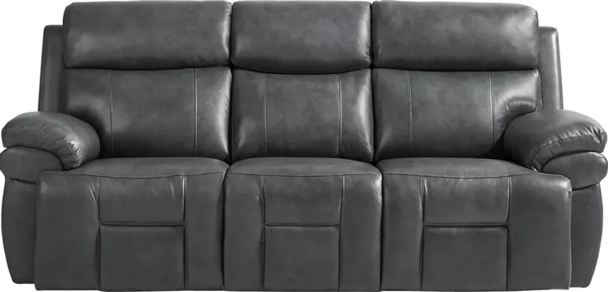 Eastmann Gray Leather Triple Power Reclining Sofa with Air Massage