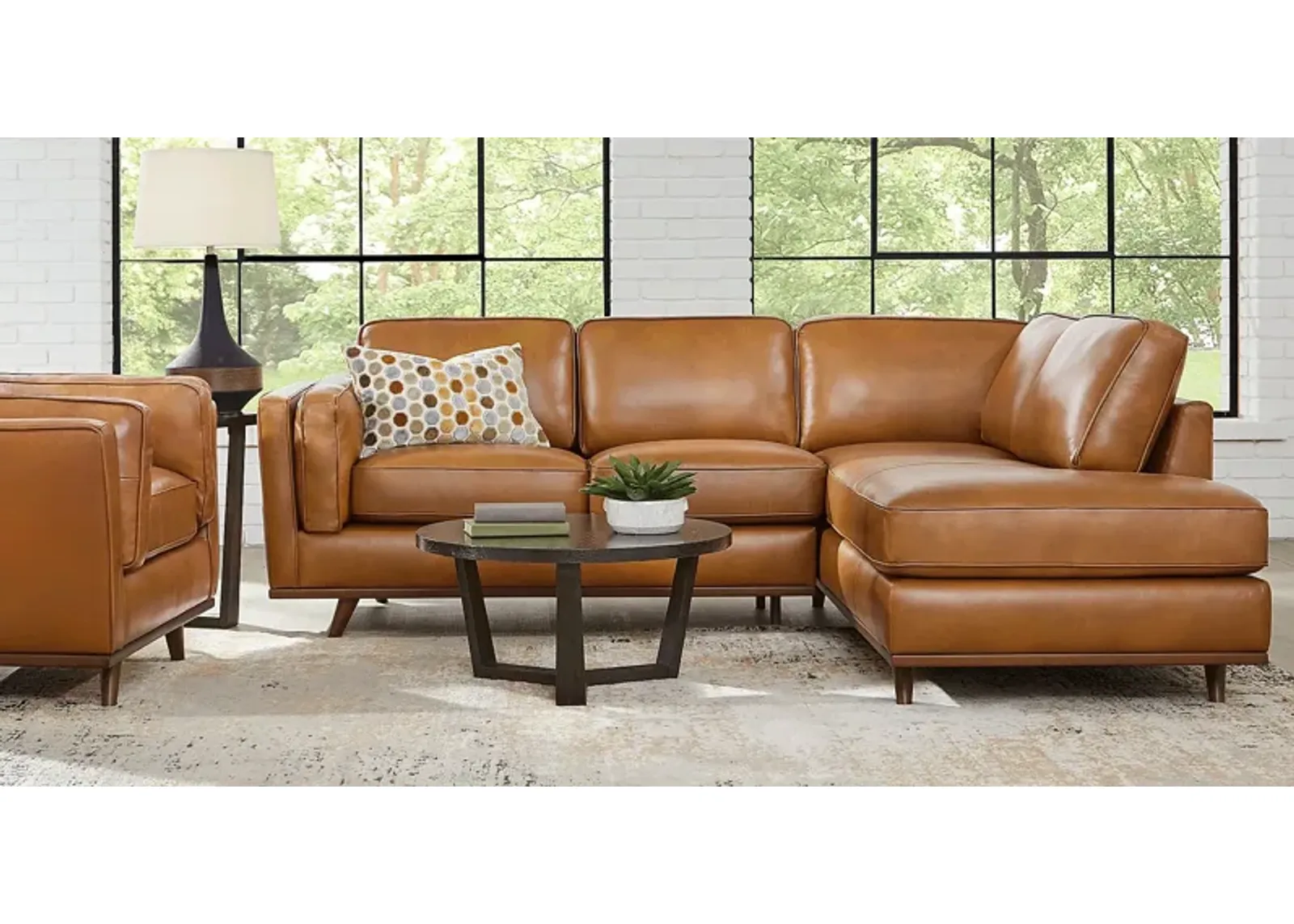 Duluth Caramel Leather 5 Pc Sectional Living Room