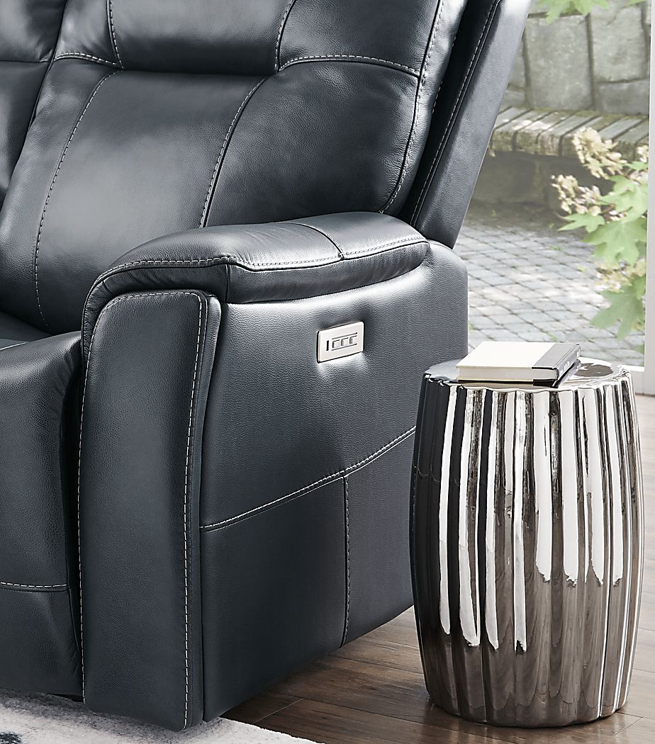 Matthews Cove Blue Leather Triple Power Reclining Sofa