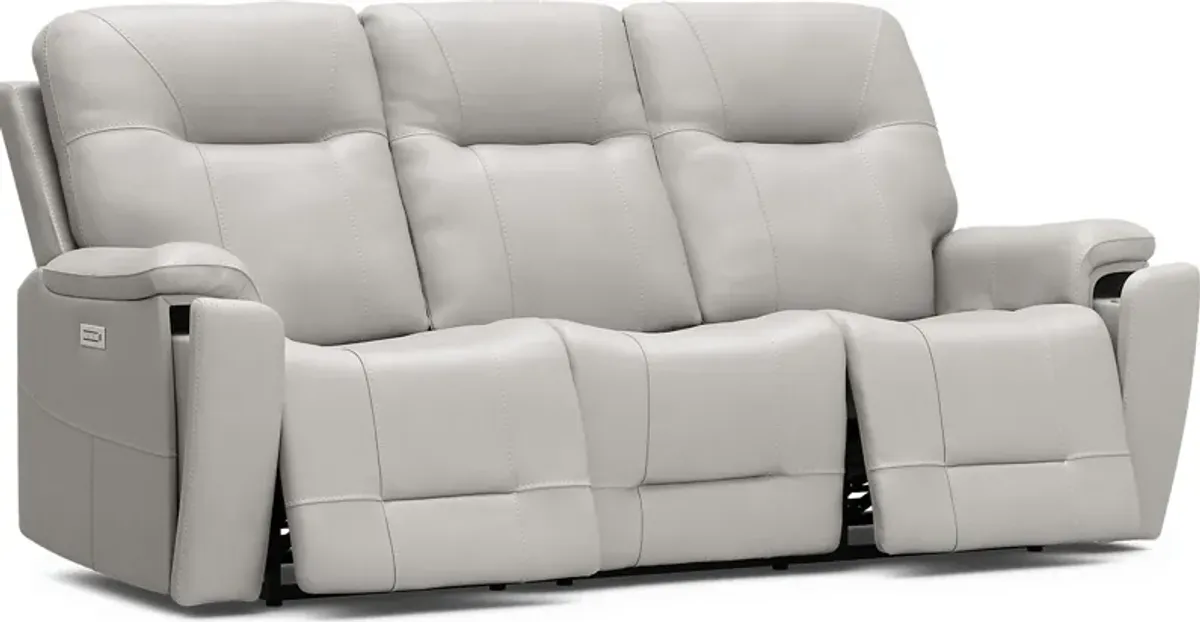 Matthews Cove Dove Gray Leather Triple Power Reclining Sofa