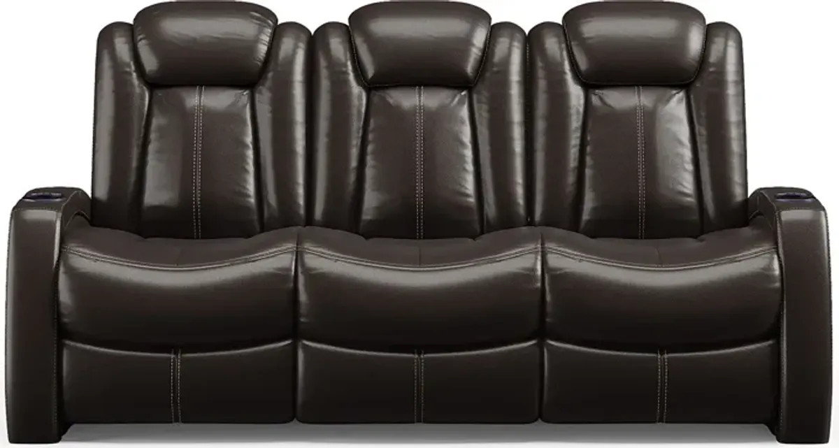 Moretti Brown Leather Dual Power Reclining Sofa