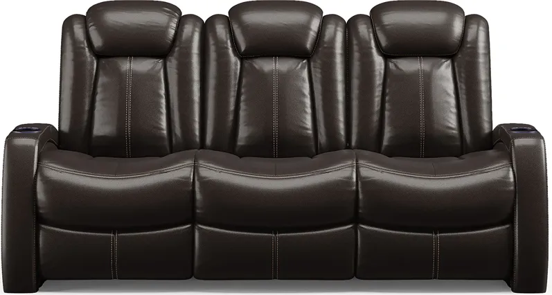 Moretti Brown Leather Dual Power Reclining Sofa