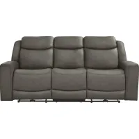 Davidson Dark Gray Leather Dual Power Reclining Sofa