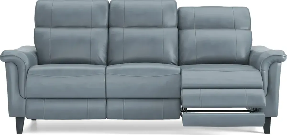 Avezzano Blue Dual Power Reclining Leather Sofa