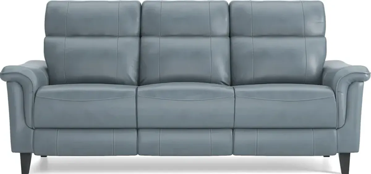 Avezzano Blue Dual Power Reclining Leather Sofa