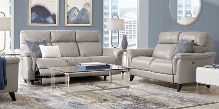 Avezzano Stone Dual Power Reclining Leather Sofa