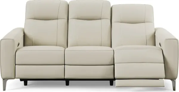 Parkside Heights Beige Leather Dual Power Reclining Sofa