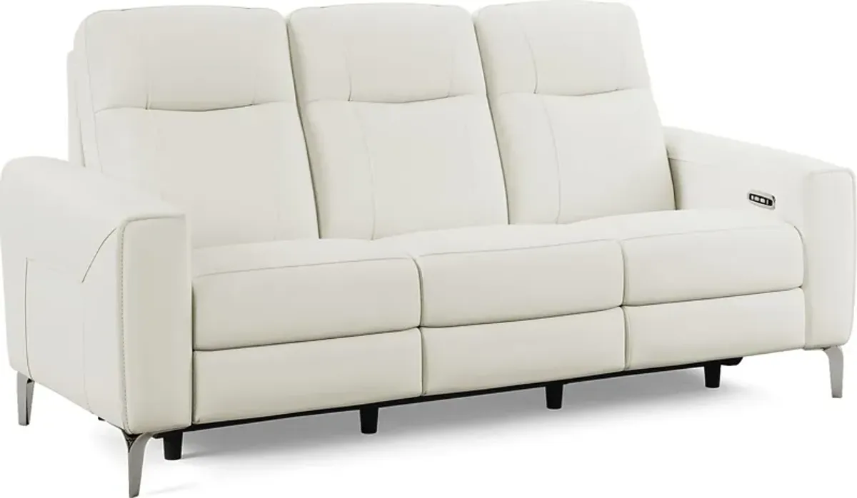 Parkside Heights White Leather Dual Power Reclining Sofa