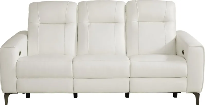 Parkside Heights White Leather Dual Power Reclining Sofa