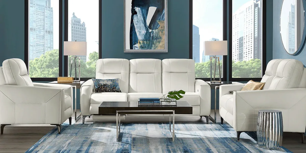 Parkside Heights White Leather 5 Pc Dual Power Reclining Living Room