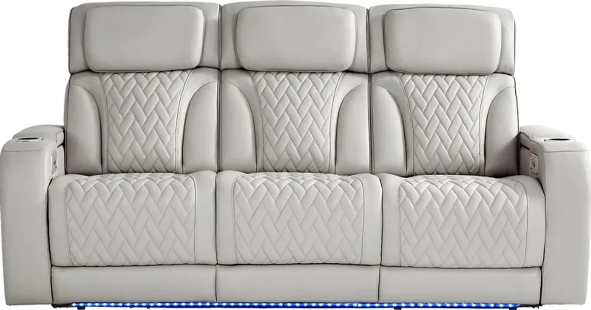 Port Royal Gray Leather Triple Power Reclining Sofa