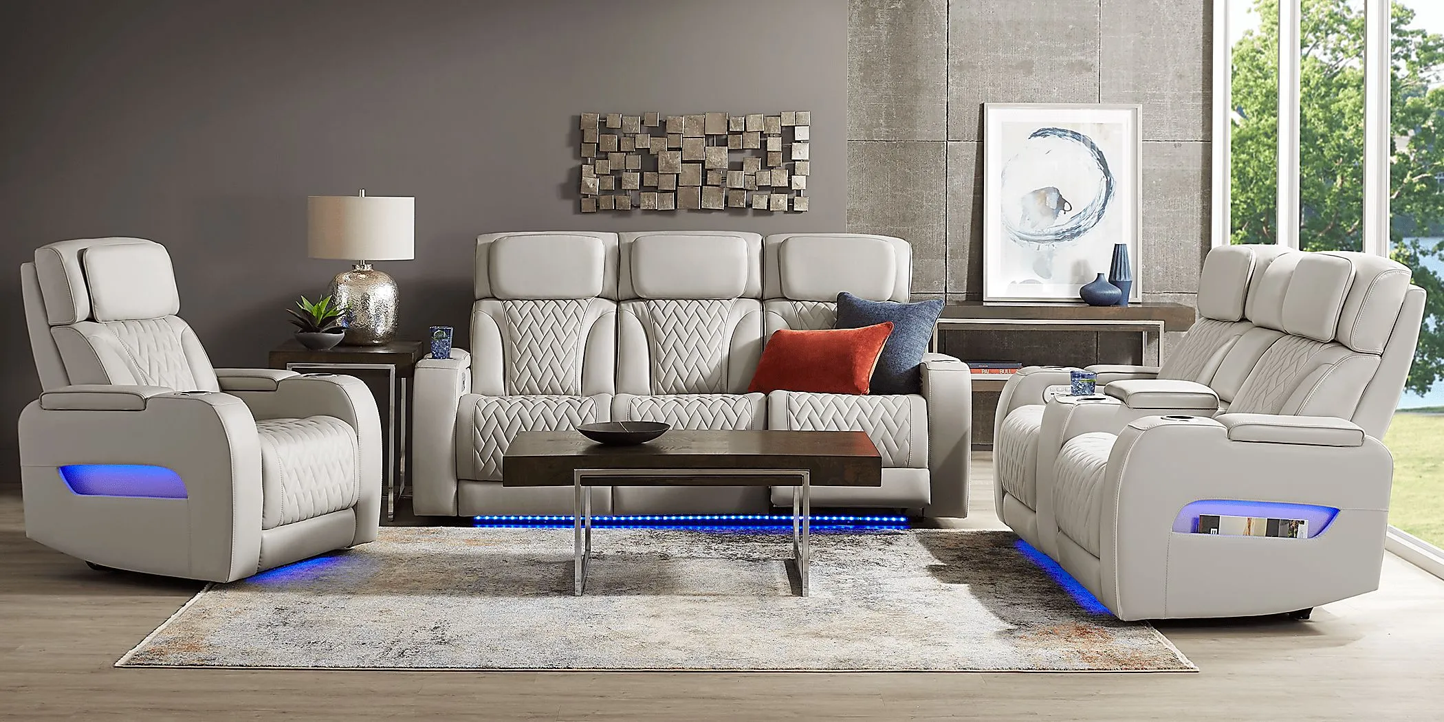 Port Royal Gray Leather Triple Power Reclining Sofa by Rooms To Go