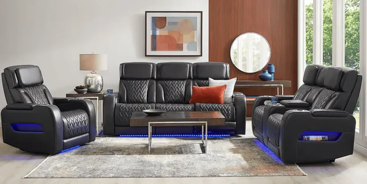 Port Royal Midnight Leather Triple Power Reclining Sofa