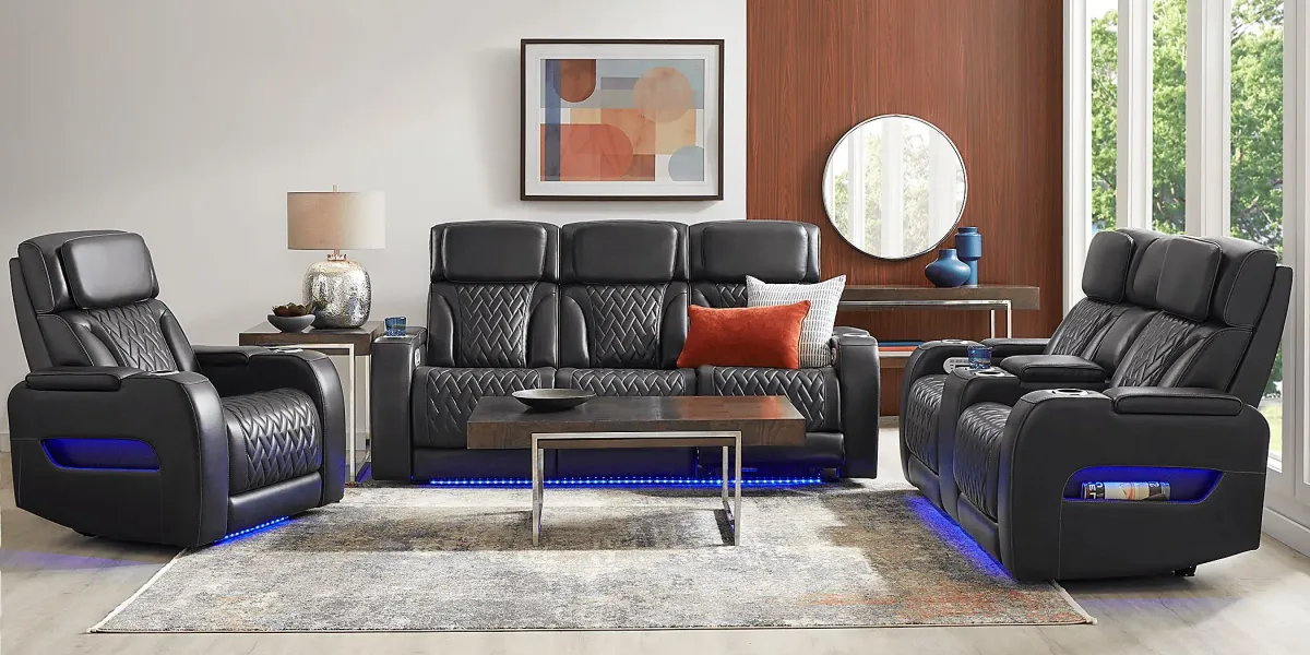 Port Royal Midnight Leather Triple Power Reclining Sofa