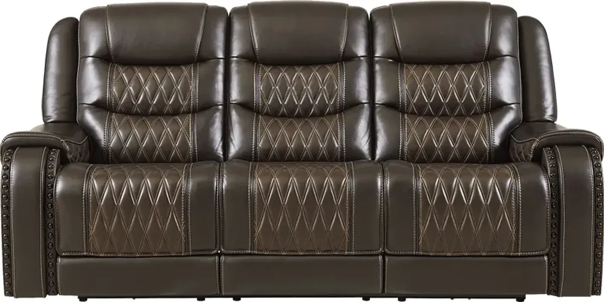 Marquee Brown Leather Triple Power Reclining Sofa