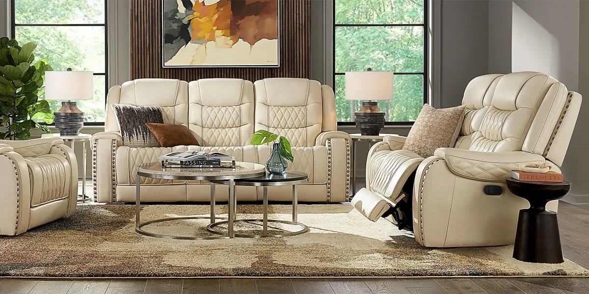 Marquee Cream 7 Pc Leather Triple Power Reclining Living Room