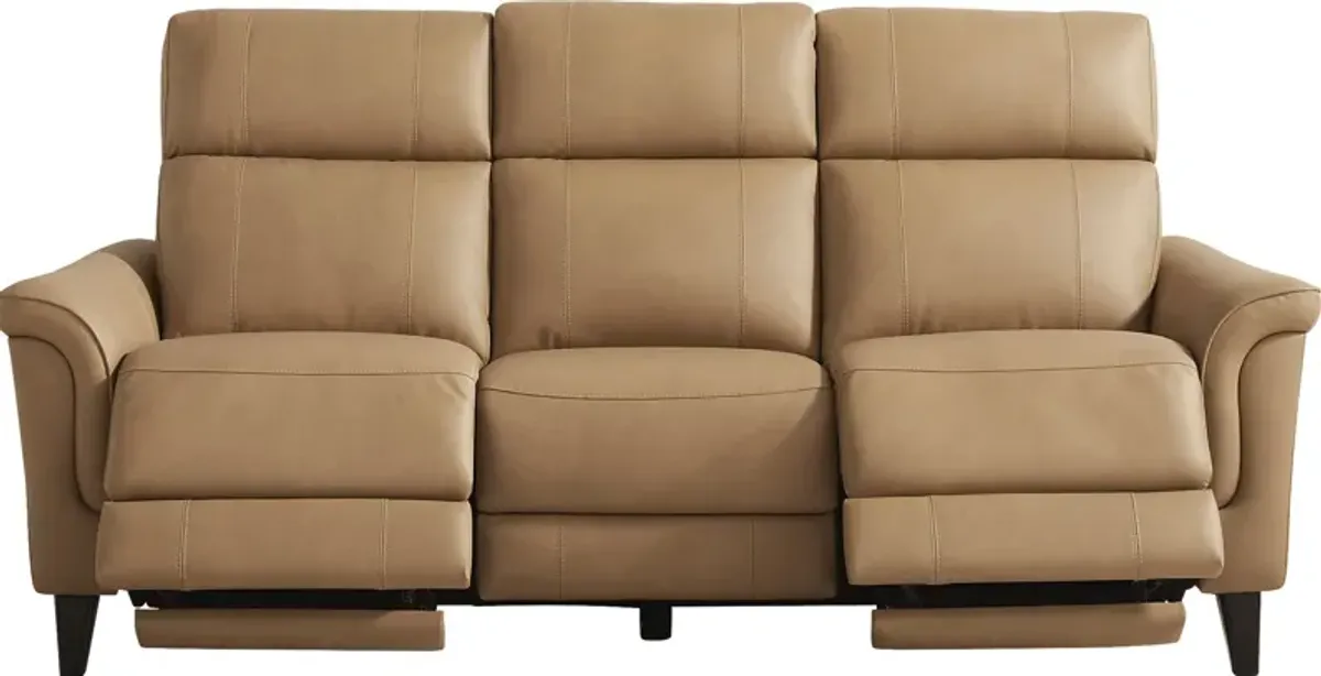 Antonella Tan Leather Dual Power Reclining Sofa