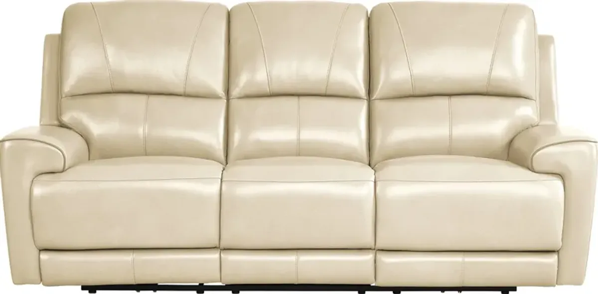 Fremont Almond Leather Dual Power Reclining Sofa