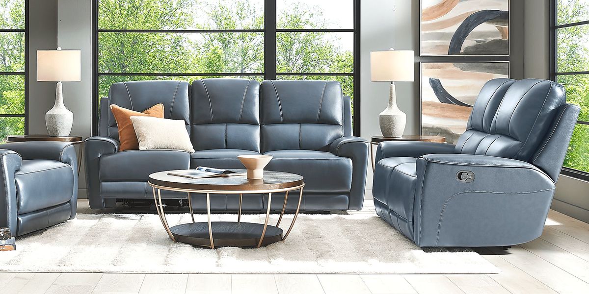 Fremont Blue Dual Power Reclining Sofa