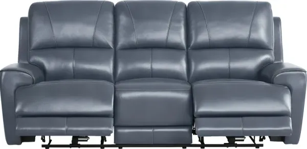 Fremont Blue Leather Dual Power Reclining Sofa