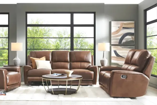 Fremont Brown Leather 7 Pc Living Room with Dual Power Reclining Sofa