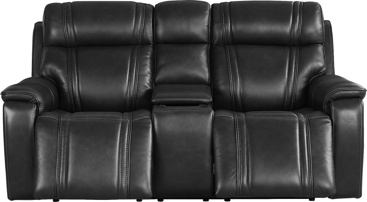 Sound Tech by Shaq Black Leather Triple Power Reclining Loveseat with