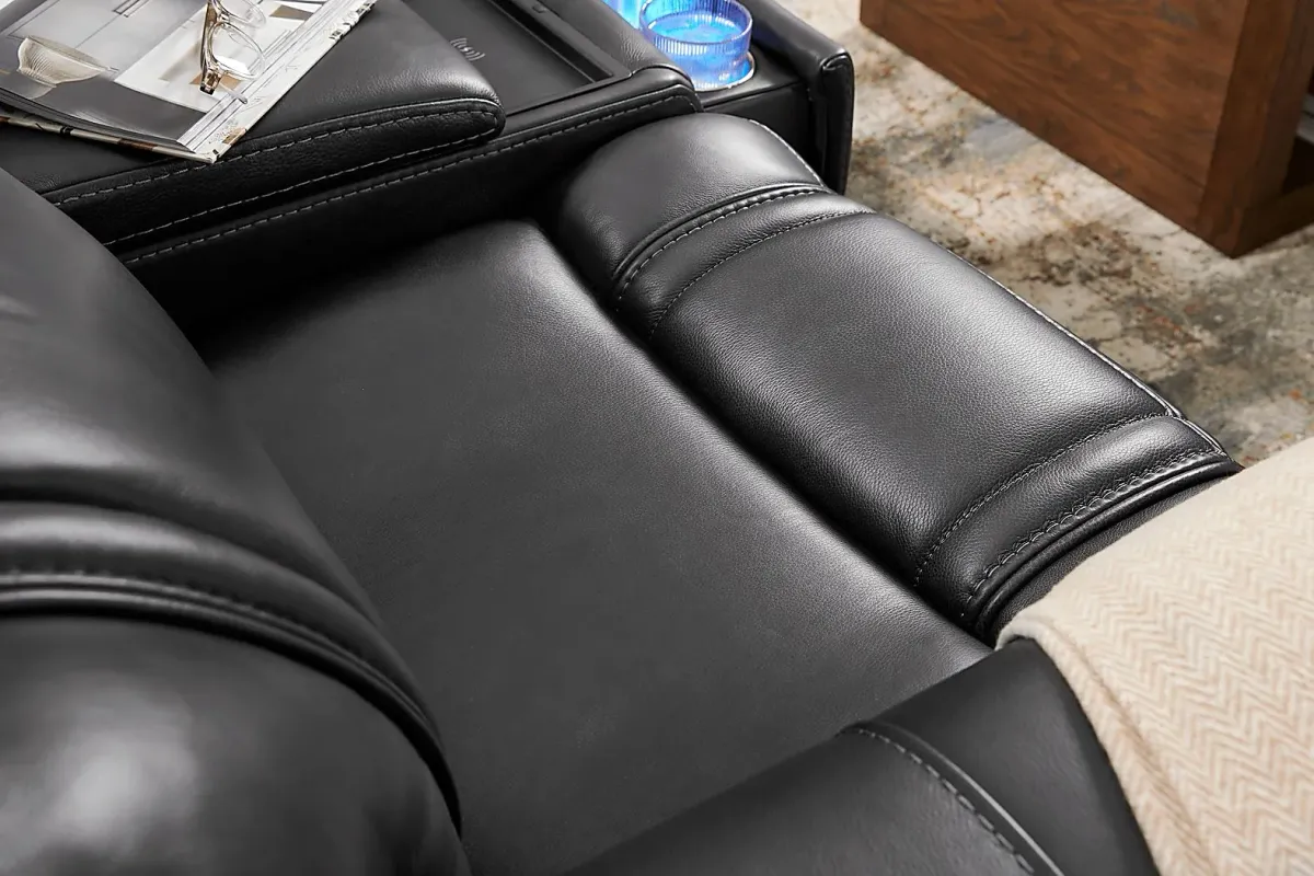 Sound Tech by Shaq Black Leather Triple Power Reclining Loveseat with Audio