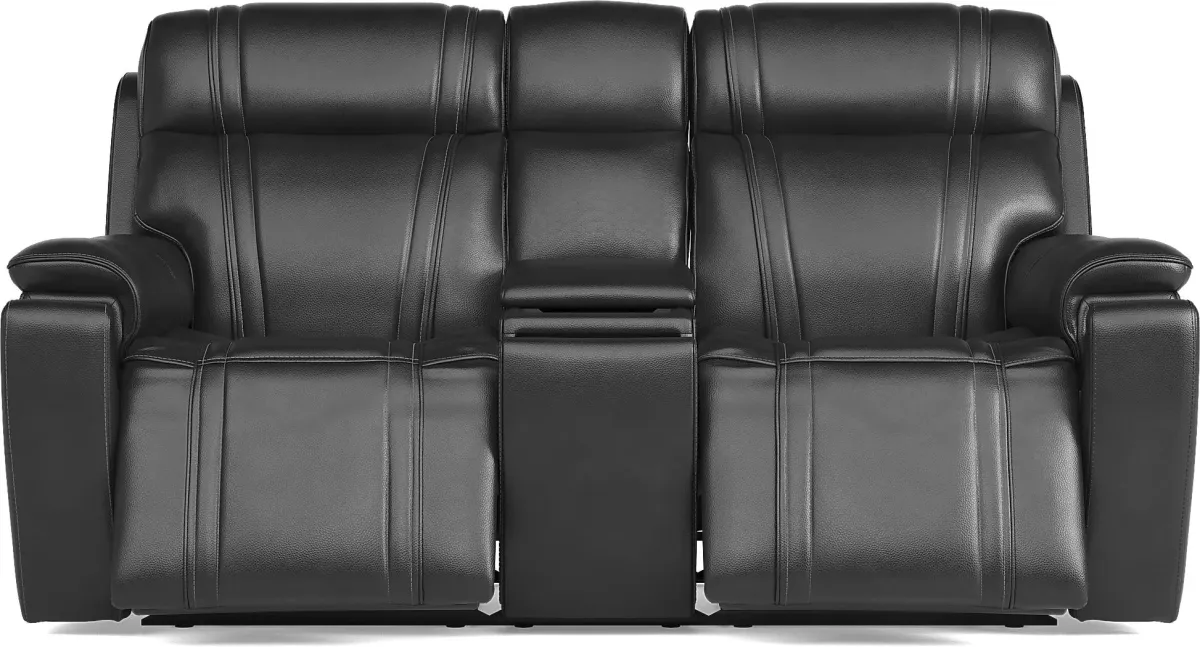 Sound Tech by Shaq Black Leather Triple Power Reclining Loveseat with Audio