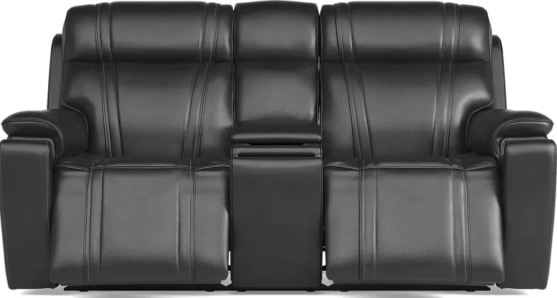 Sound Tech by Shaq Black Leather Triple Power Reclining Loveseat with Audio